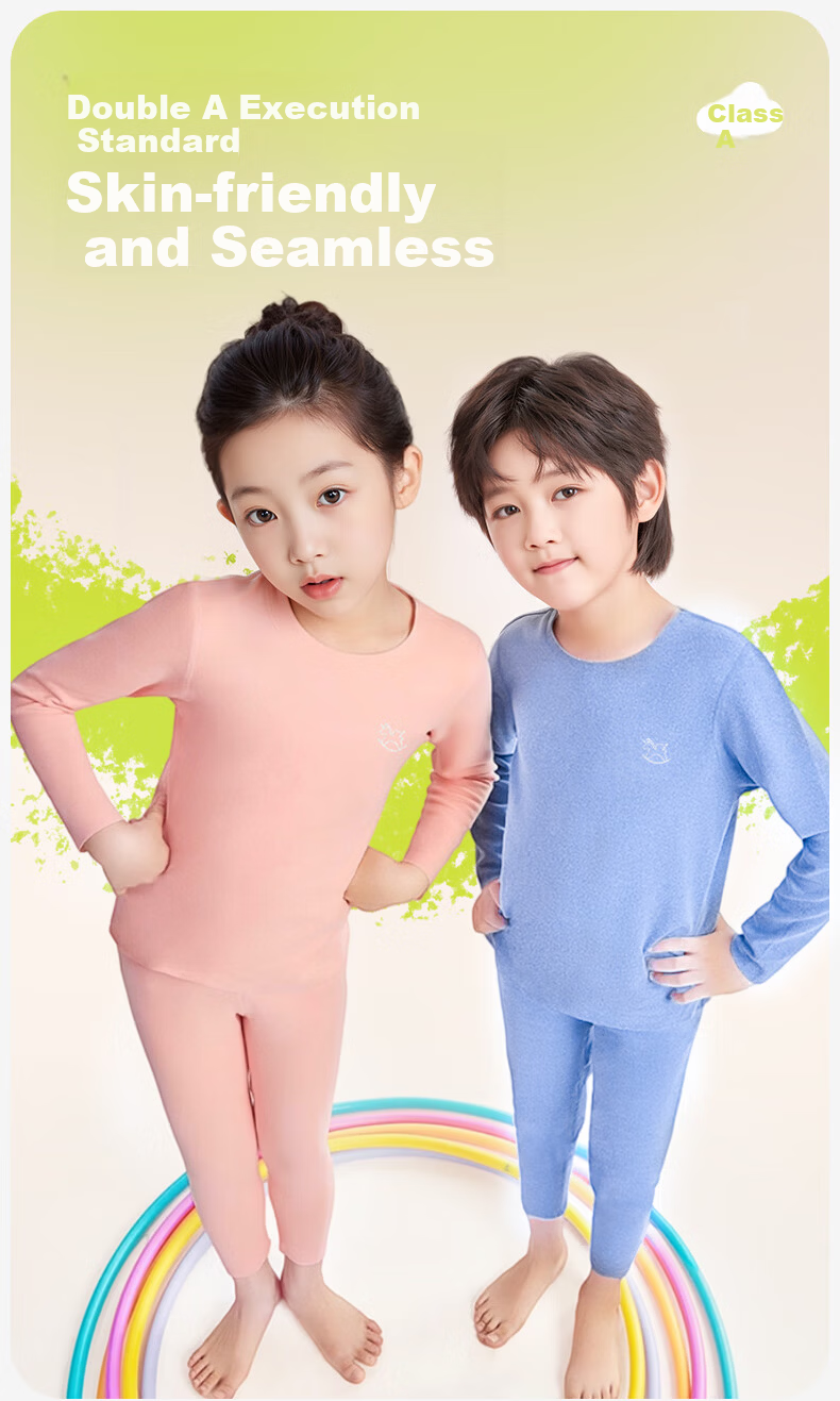 Modal Children's Thermal Underwear Set Seamless Fleece Thickened Heating Autumn Winter Baby Boys Girls Long Johns 2