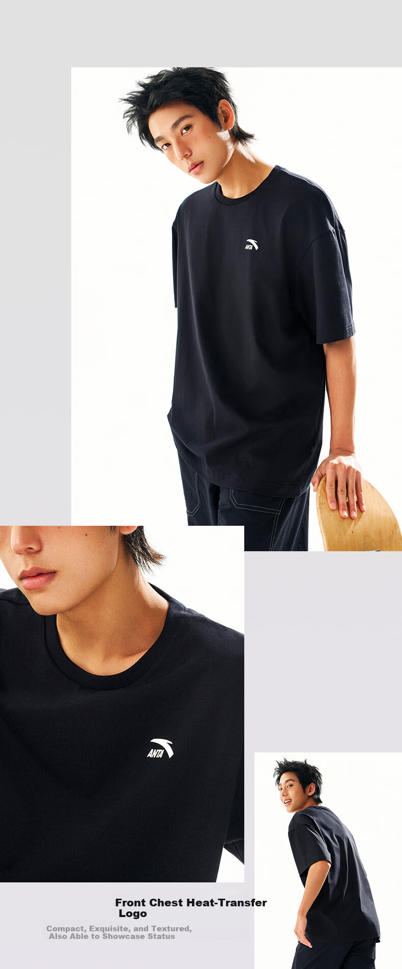 Anta Casual Short Sleeve T-Shirt Unisex Summer Simple Solid Color Crew Neck Sports Base Shirt Loose Fit Couple Top 16