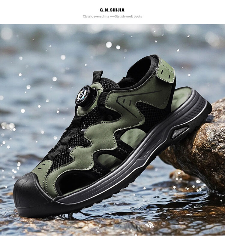 Bull Family Baotou Men's Summer Outdoor Breathable Mesh Soft Sole Versatile Creek Shoes Men's Beach Sandals 44