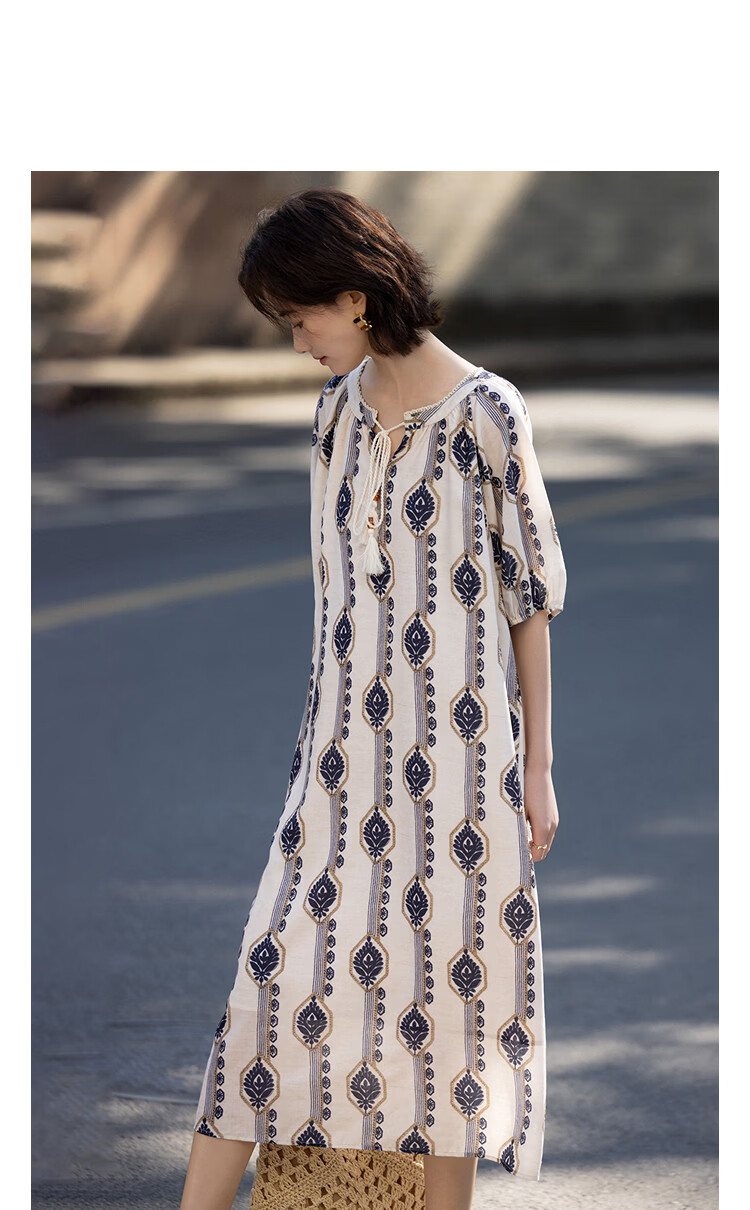 Demana [Vacation Choice] Summer Ethnic Style Printed V-Neck Tassel Tie Loose Slim Shirt for Women Premium Feel 11