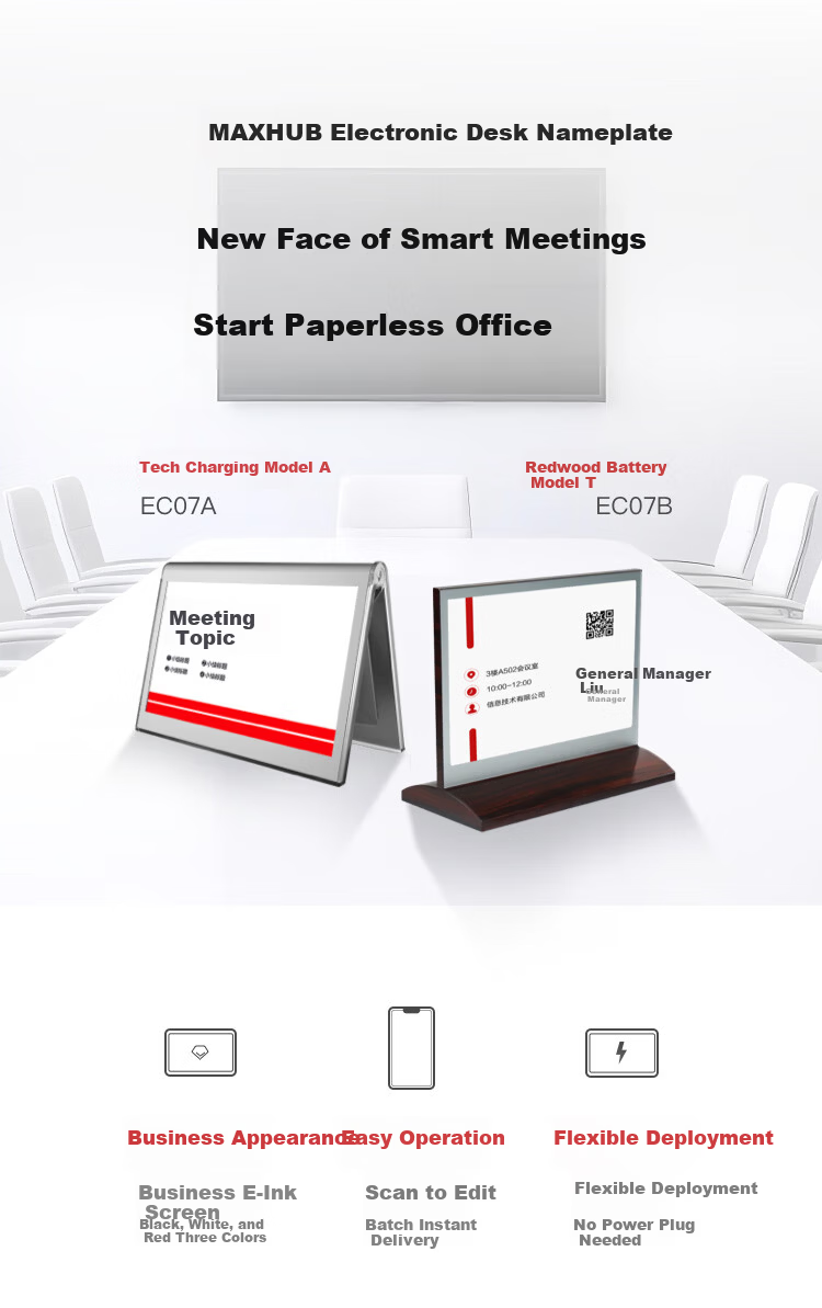MAXHUB Electronic Meeting Nameplate Smart Seat Card Ink Screen Electronic Water Sign Paperless Office T-Type EC07B Single Pack 1