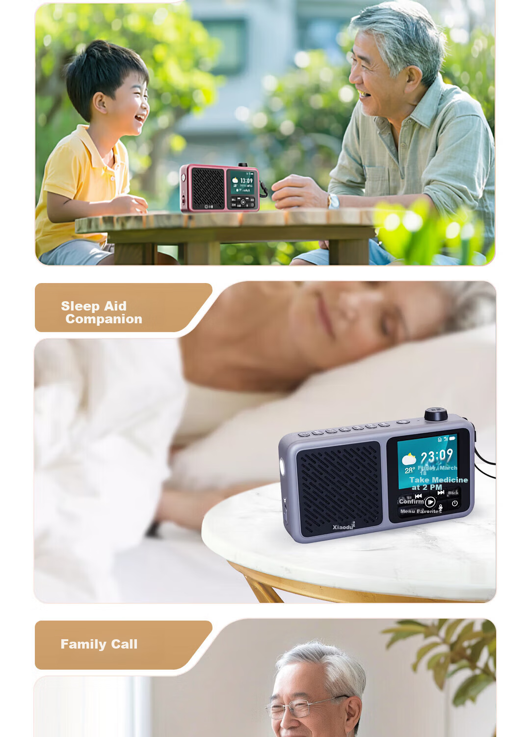 Xiaodu Elderly Companion Device Portable Outdoor Charging Card Smart FM Radio Senior Phone Voice On-Demand Massive Audio Resources Gift for Parents Family Elders Red 12