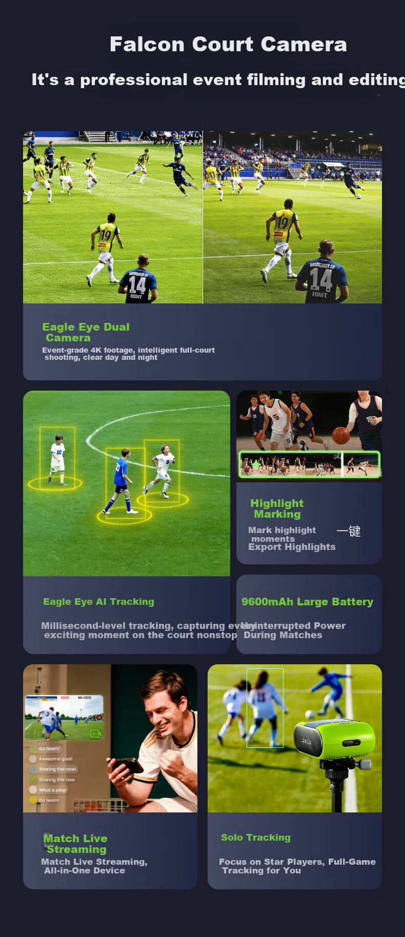 XBOT GO Falcon Court Camera Falcon Event-Grade AI Auto-Tracking Camera Professional Live Recording Device for Soccer and Basketball Training - Green 4