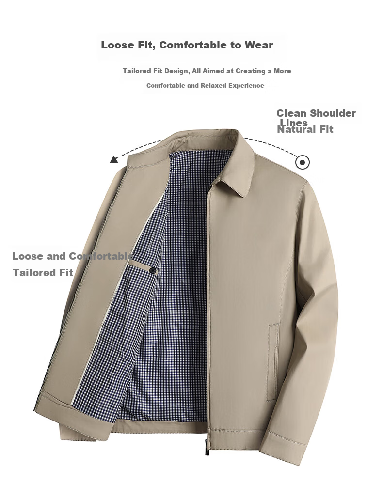ROMON 100% Cotton Men's Jacket Casual Workwear Spring Autumn Lapel Coat for Middle-aged and Young Men Dad Style Shirt Jacket 6