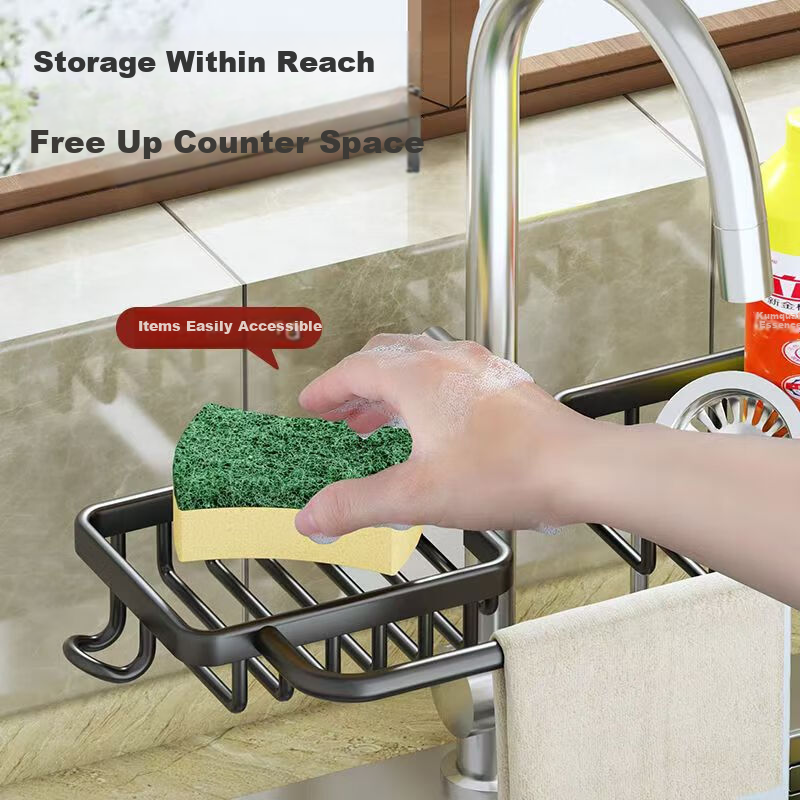 Jingyan Faucet Storage Rack Kitchen Sink Organizer Draining Rack Dishcloth Holder Hanging Basket