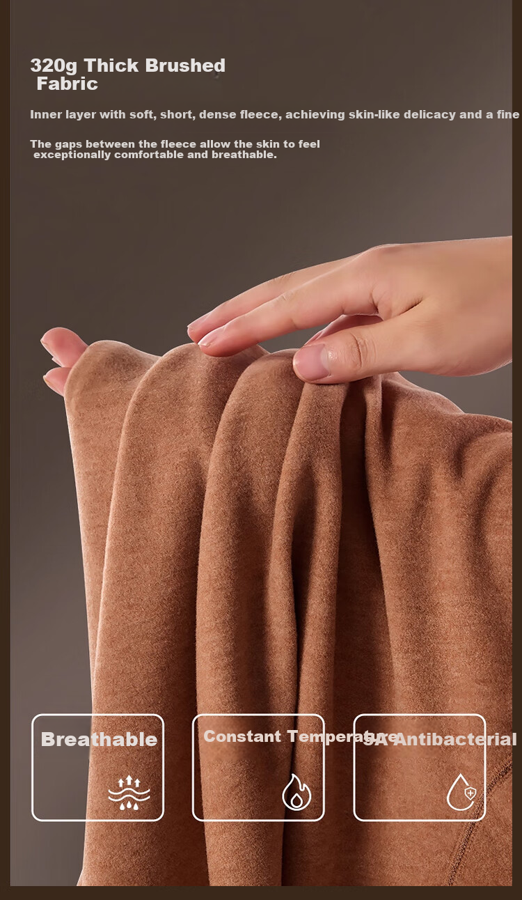 MiiOW [Camel Silk] Men's Thermal Underwear Set, De Rong Heat-Generating, Seamless, Fleece-Lined, Thickened Warm Autumn and Winter Set 7