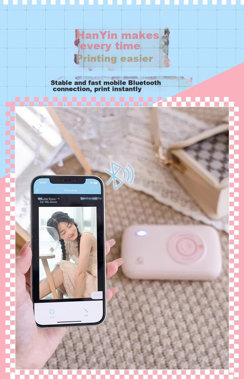 HPRT Instant Mobile Wireless Home Portable 3-Inch Pocket Color Photo Printer Thermal Sublimation HD Mini AR Video Photo Printer CP2100 (Pink) 4
