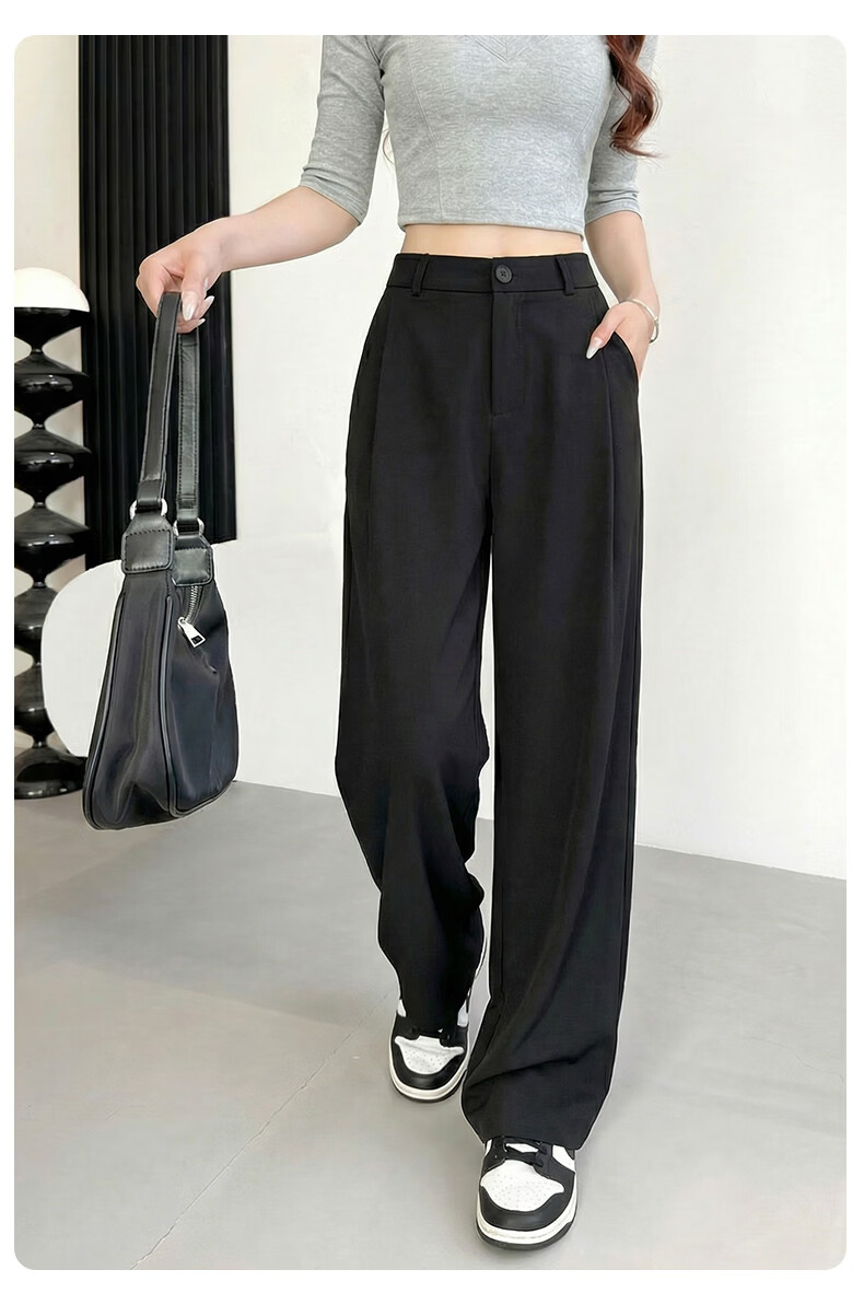 Langsha Women's Summer Thin Slim Fit Draped High-Quality Narrow Wide-Leg Loose Straight-Leg Dress Pants Casual Floor-Length Trousers 20