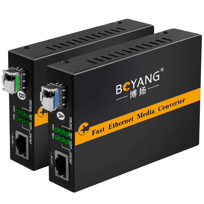 BOYANG BY-WG813A/B Gigabit Single-Mode Single-Fiber Optical Transceiver Optical Converter Lightning Protection LC Interface Supports 14-Slot Rack 25km External Power Pair