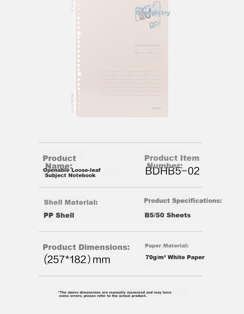 Deli B5 Foldable Loose-Leaf Notebook for Students' Homework, Practice, And Subject Notes, 50 Sheets, Political Science Workbook BDHB5-02 19