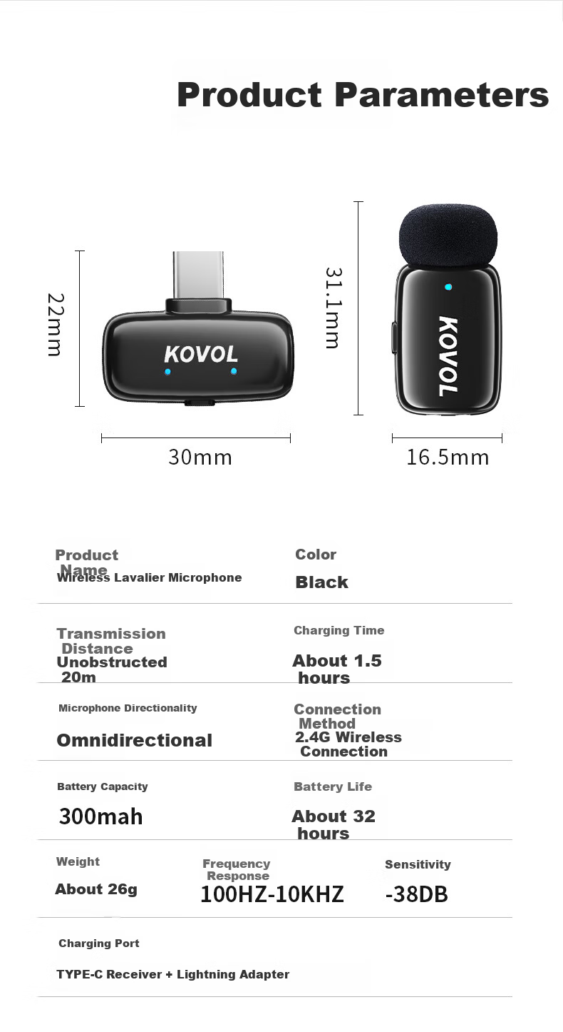KOVOL Wireless Lavalier Microphone Mini Clip-on Mic for Live Streaming Outdoor Interview Short Video Conference Recording Professional Noise-Cancelling Recorder 15