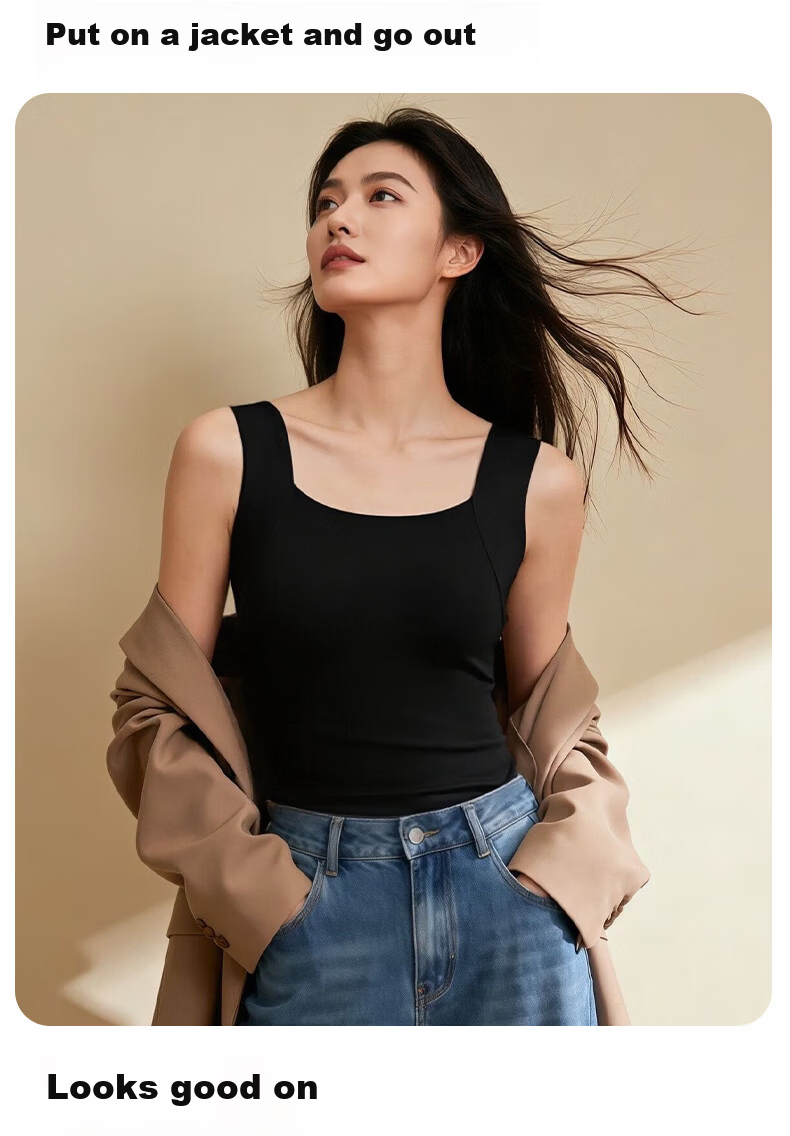 GUJIN Seamless Thermal Vest for Women with Chest Pad, Bra-Free Autumn Winter Integrated Base Layer Underwear 8