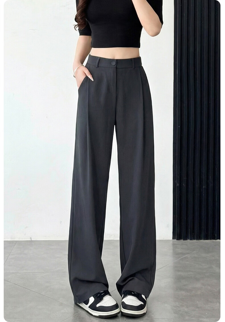Langsha Women's Summer Thin Slim Fit Draped High-Quality Narrow Wide-Leg Loose Straight-Leg Dress Pants Casual Floor-Length Trousers 15