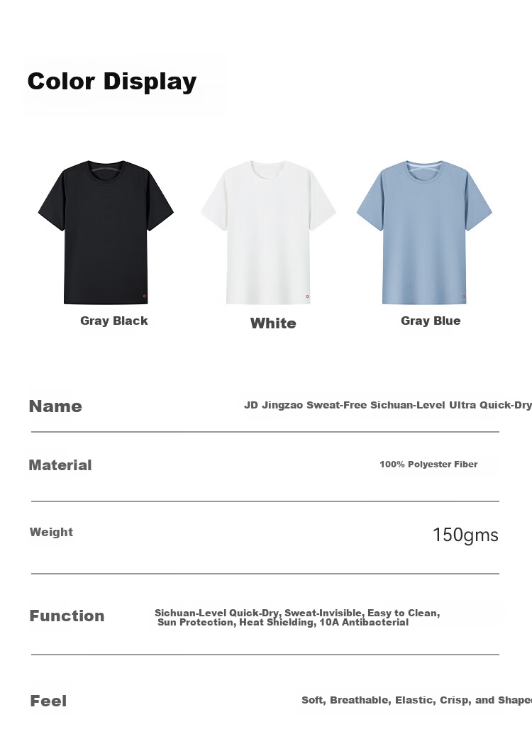 JD Jingzao New Quick-Dry Sweat-Resistant Sports T-Shirt Spring Summer Outdoor Running Fitness Sun Protection Short Sleeve Men Ink Black XL 17