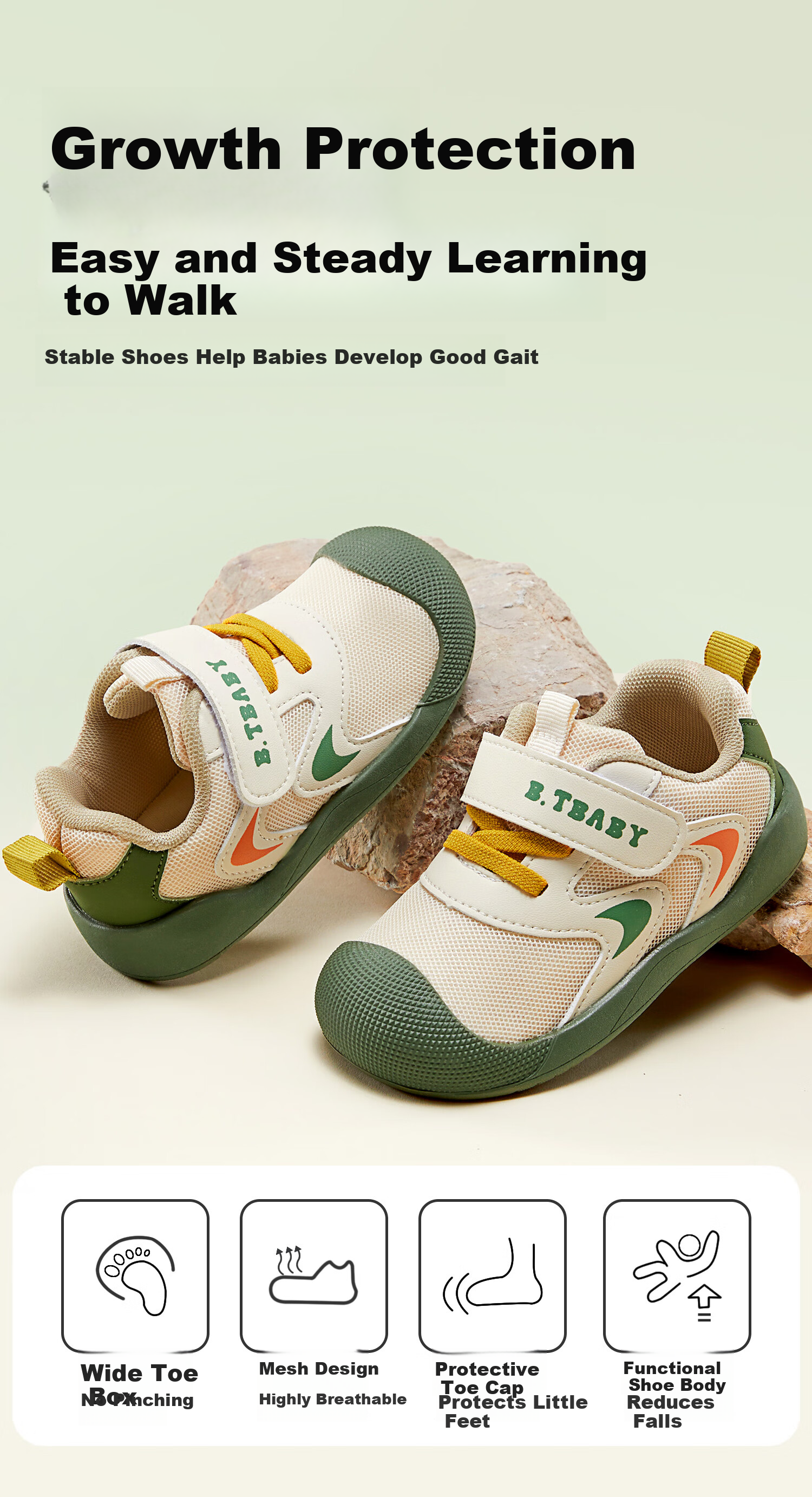 More Rabbit Children's Soft Sole Walking Shoes Four Seasons New Breathable Mesh Anti-Kick Baby Boys Girls Steady Walking Shoes 1