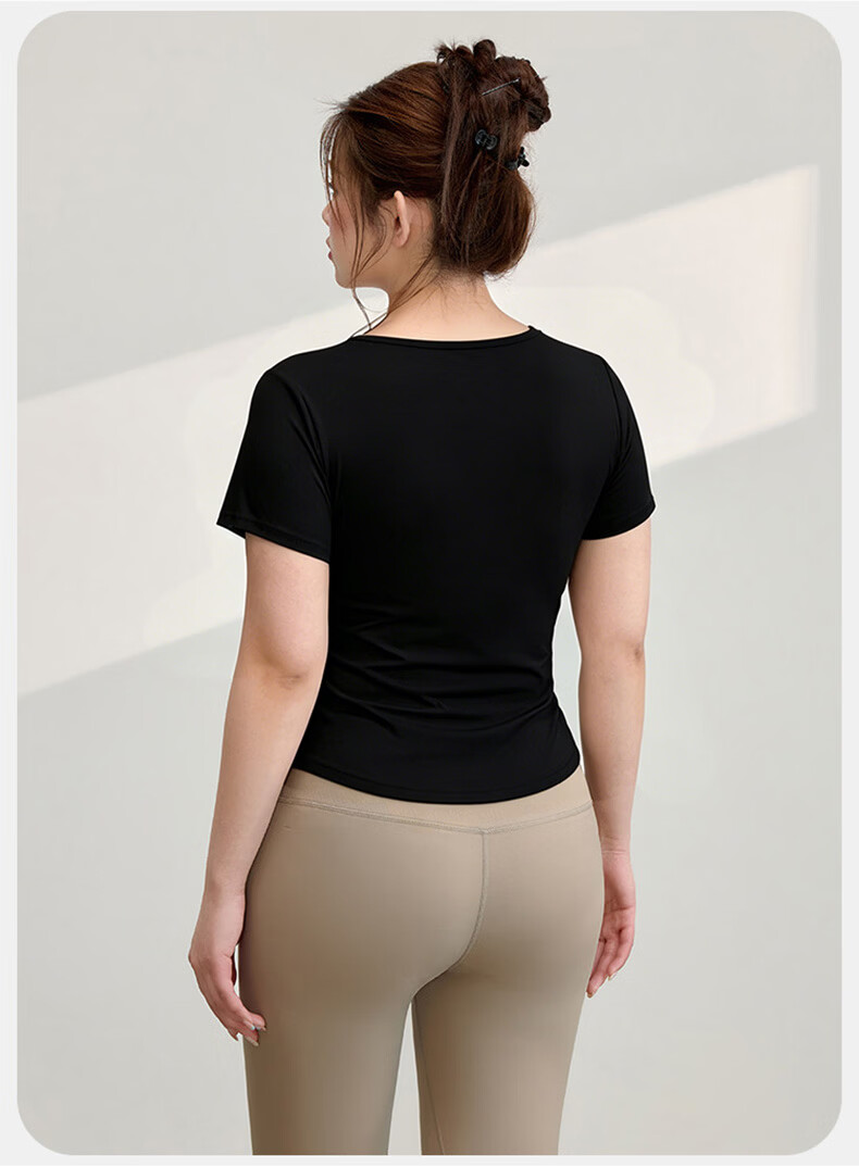 Langsha Plus Size Yoga Top Women Slim Fit Sports Running Fitness T-Shirt Short Sleeve Summer Beige 4XL 19