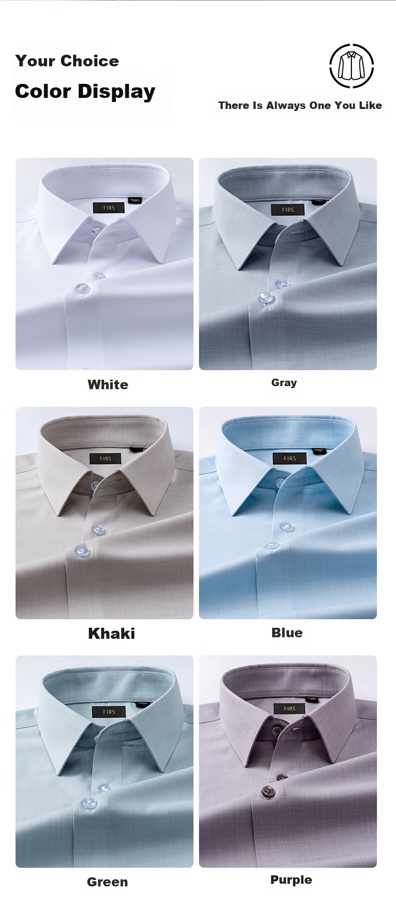 FIRS Copper Ammonia Wrinkle-Free + Antibacterial Men's Long Sleeve Casual Business Stretch Easy-Care Shirt Blue 38 6