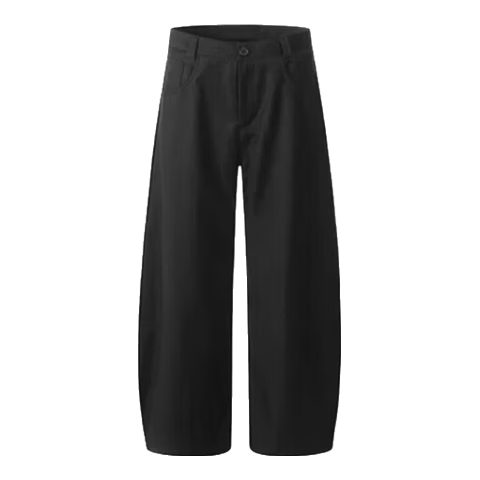 ICH MODE Women's American Style Spring Summer Loose Straight Relaxed Curved Wide Leg Casual Pants Black M