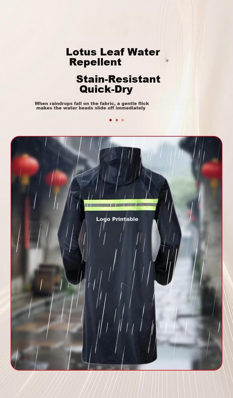 OUJAYROM Long Raincoat Waterproof Reflective Unisex Oxford Fabric Durable Mountaineering Work Labor Raincoat Navy Blue Button [Long Trench Coat] 3
