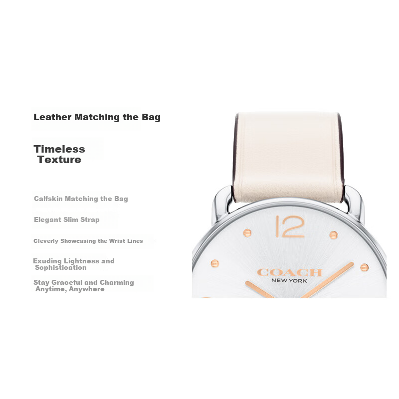 COACH ELLIOT Series Leather Strap Quartz Women's Watch 14504200 Gift