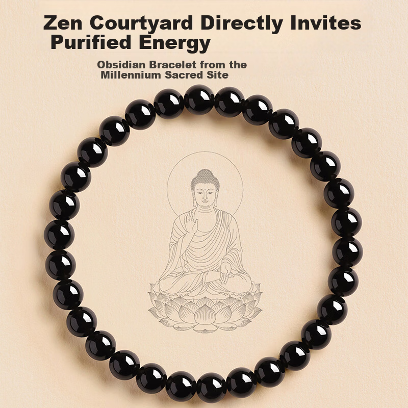 Hongliangyuan Collectible Natural Obsidian Bracelet Couples Zodiac Year Luck Crystal Bracelet 6MM Birthday Gift
