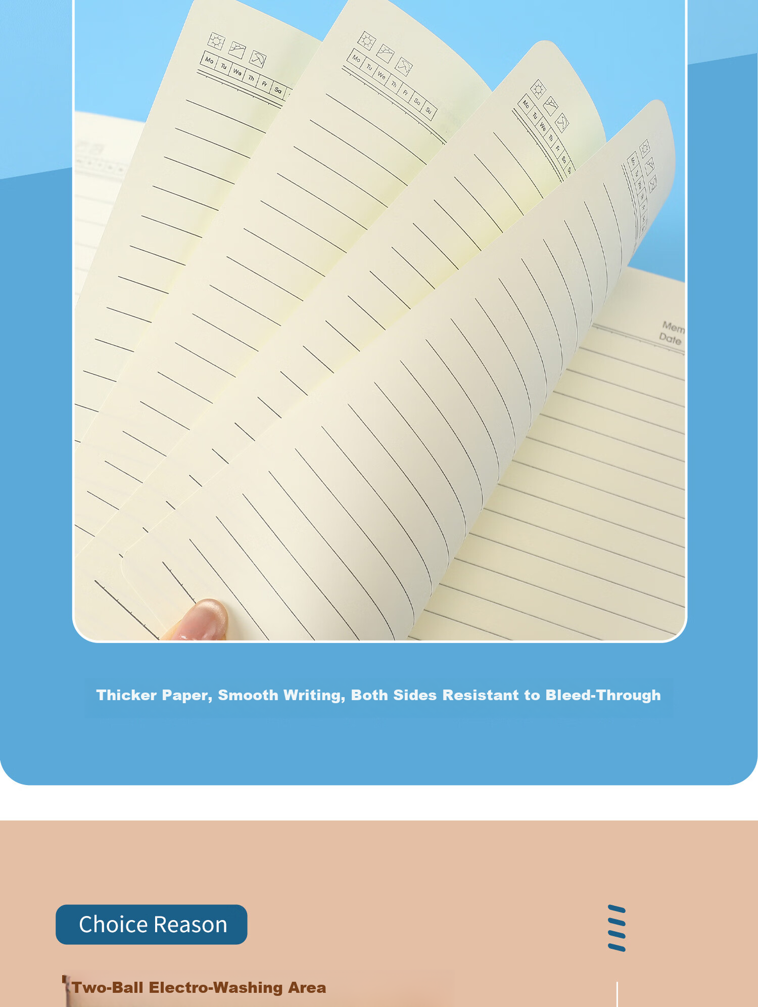 Aohan Simple 200-Page Thickened A5 Sheepskin Cover High-Value Business Notebook Work Meeting Diary Student Customizable Logo Gift Box Single Mist Blue 7