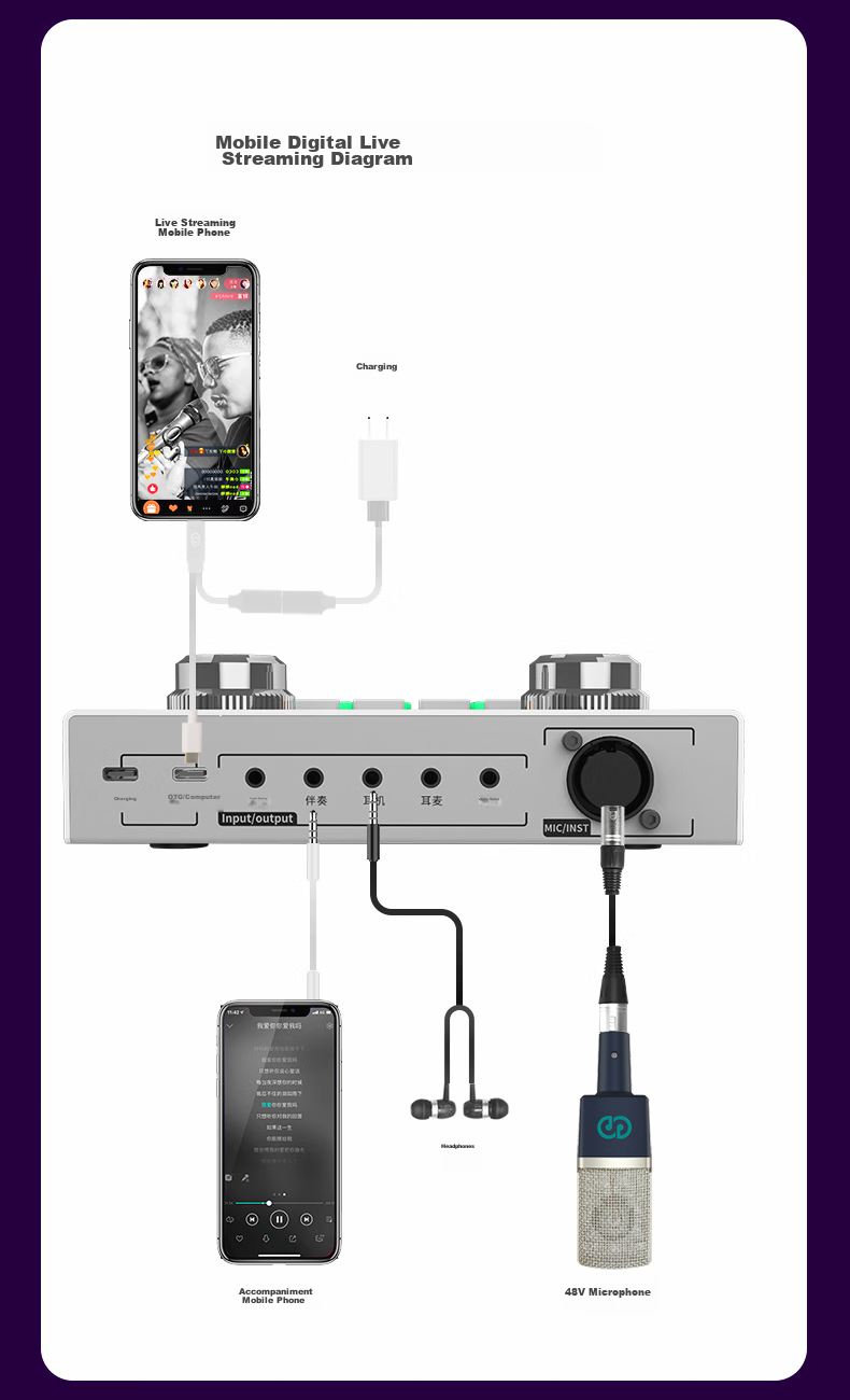 Seeknature ST20 Sound Card E300 Microphone Set for Live Streaming, Singing, Tuning, Mobile Phone And Computer Use, Popular Live Streamers, Karaoke, Recording Equipment with External Condenser Microphone Complete Set 15