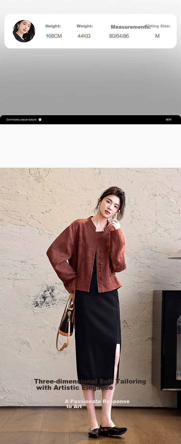 Demana [Rulan Tuyou] Spring and Autumn National Style New Chinese Stand Collar Jacquard Button Pleated Short Jacket for Women 3