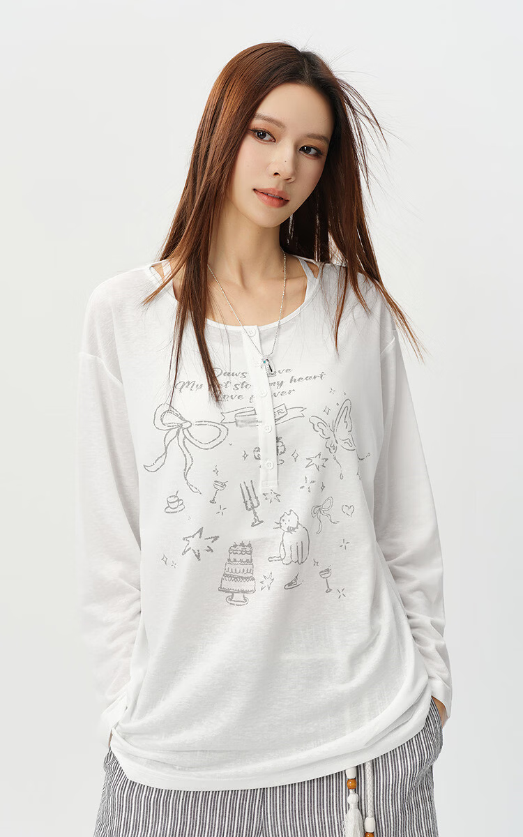 Semir Women's Long Sleeve T-Shirt Summer Mid-Length Oversize Printed Sweet Girl Style Pullover 109326101003 2026 2