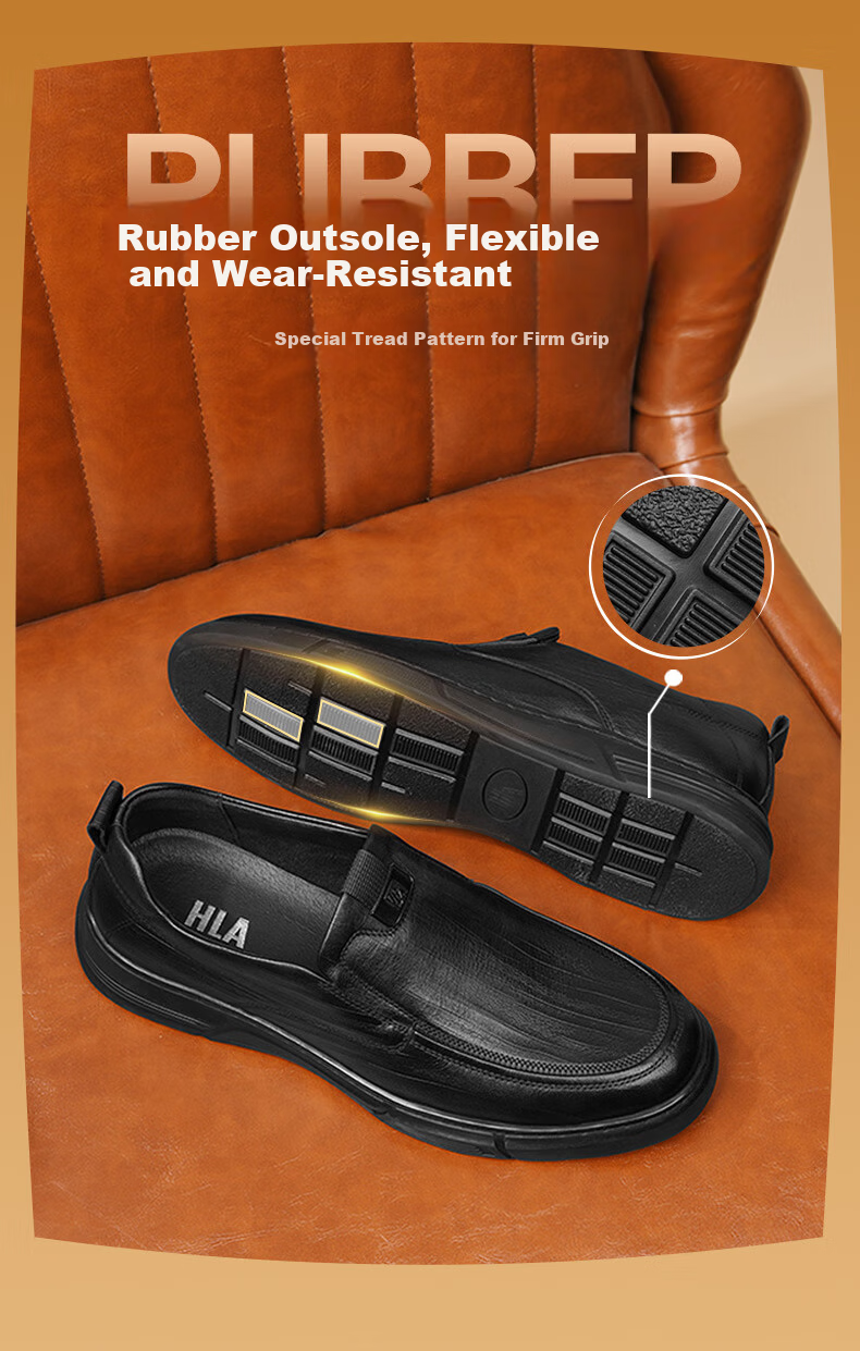 HLA Men's Slip-On Leather Shoes Soft Sole Comfortable Durable Casual HAAPXM1DBA040 Black Size 44 5