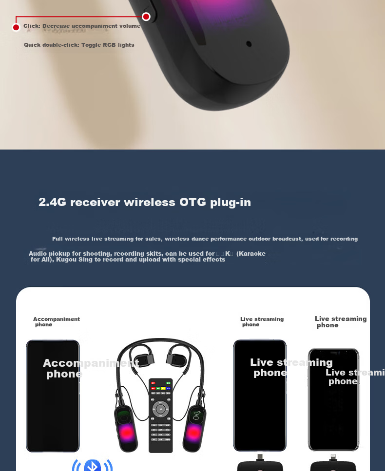 Cuckoo G10T Wireless Live Sound Card Set Headset Microphone Integrated Neckband Open Outdoor Internet Celebrity Singing Equipment Live Streaming 15
