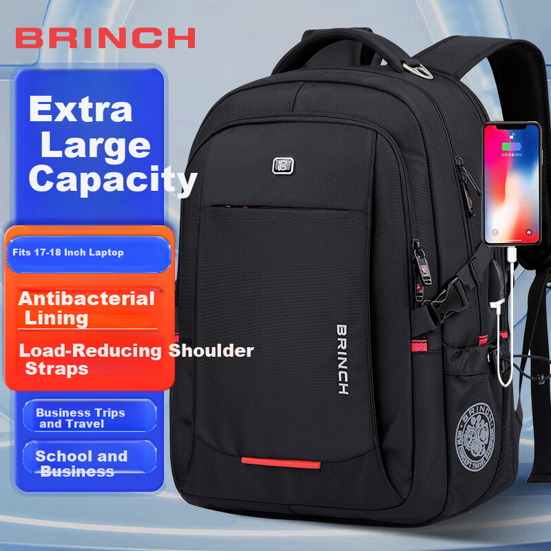 BRINCH Men's 17/18 Inch Laptop Backpack High-End Business Travel Lightweight Commuter Large Capacity