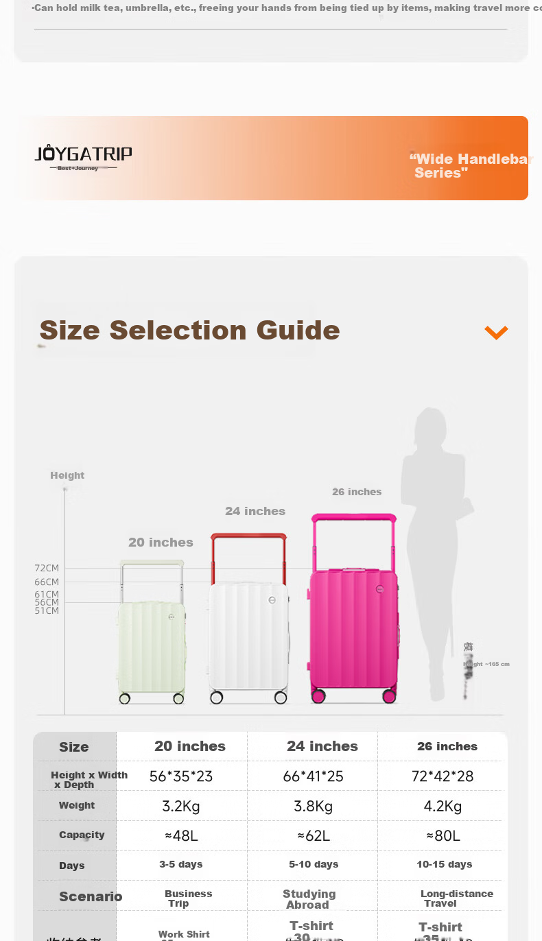 JOYGATRIP Wide Rod Luggage Large Capacity Lightweight Carry-On Travel Suitcase with Password Lock for Women and Students Phantom Black 20 Inch 10
