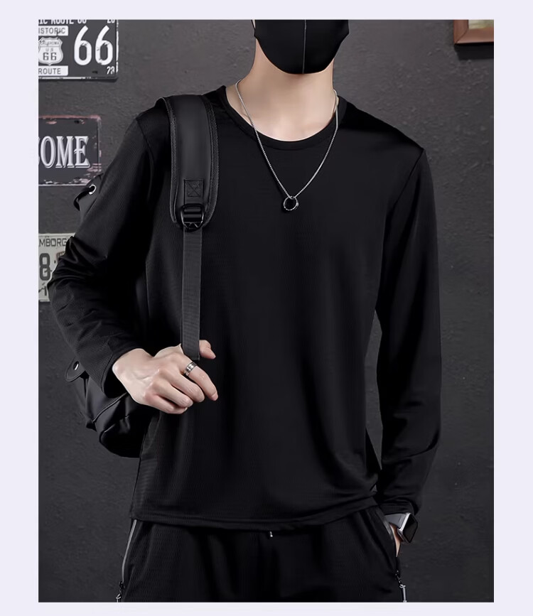 Langsha Ice Silk Long Sleeve T-Shirt Men Summer Thin Mesh Breathable Air Conditioning Shirt Plus Size Base Shirt Sun Protection Quick-Dry Tee 11