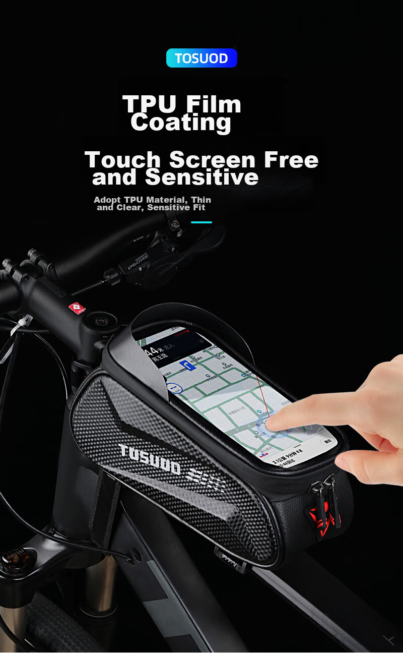 TOSUOD Bicycle Front Frame Bag Phone Tool Storage Bag Mountain Road Bike Top Tube Bag Cycling Gear 2.0L 21