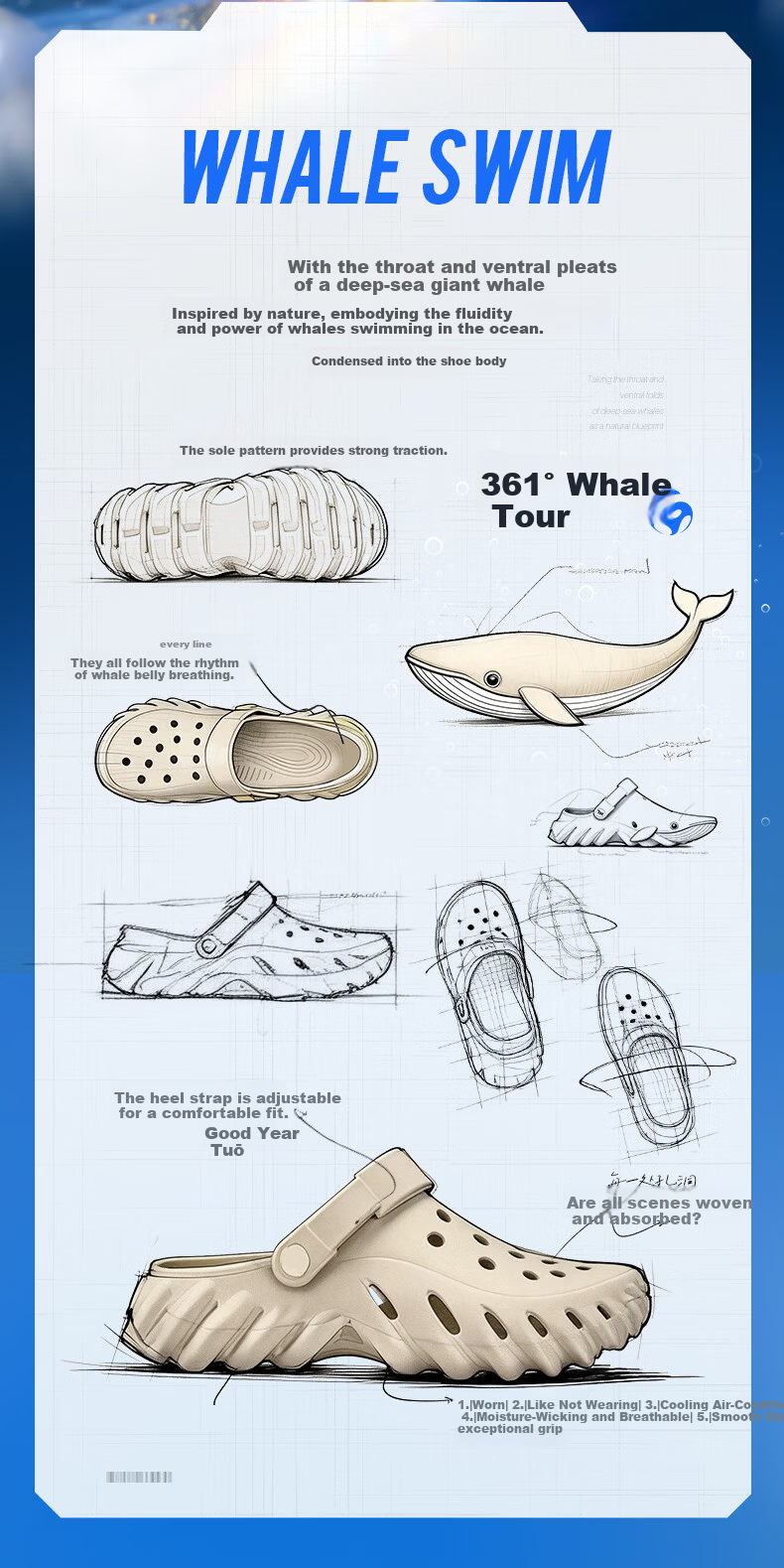 361° Whale Thick-Soled Clog Men's 2026 New Summer Quick-Dry Creek Shoes Non-Slip Slippers Men's Beach Shoes 2