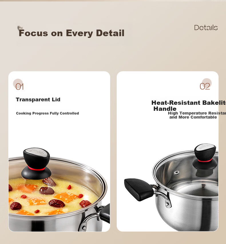 SUPOR Small Red Circle 304 Stainless Steel Soup Pot, Milk Pot, Noodle Cooking Pot, 24cm Noodle Cooking Pot with Reinforced Bottom, Compatible with Induction Cooker ST24H1 24