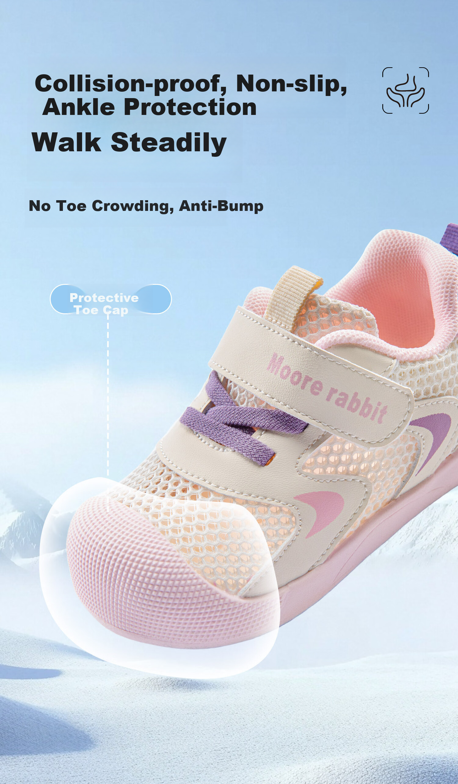 More Rabbit Children's Soft Sole Walking Shoes Four Seasons New Breathable Mesh Anti-Kick Baby Boys Girls Steady Walking Shoes 13