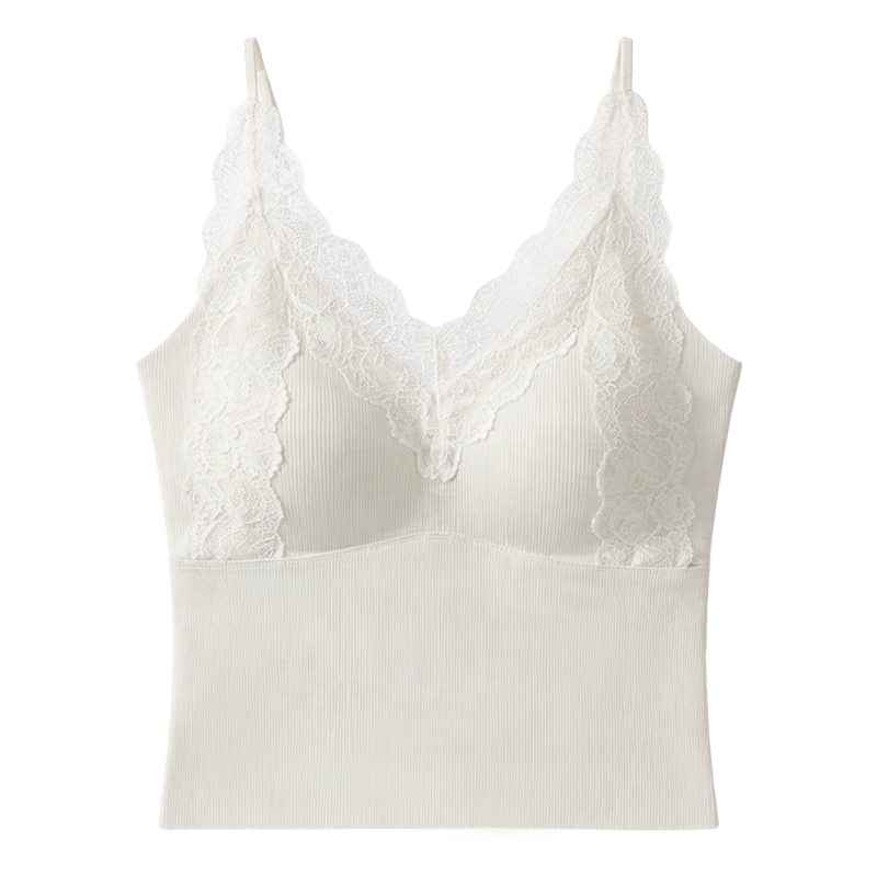 MiiOW V-Neck Lace Camisole Tank Top Women's Backless Integrated Bra with Pads 10A Antibacterial Wearable Underwear