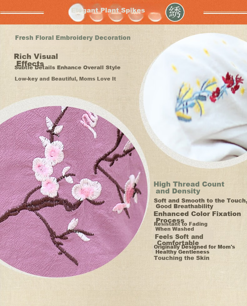 Hengyuanxiang Middle-aged Mom Summer Cotton Embroidered Short Sleeve T-shirt Casual Homewear Cotton Linen Women's Clothing for Middle-aged and Elderly 5