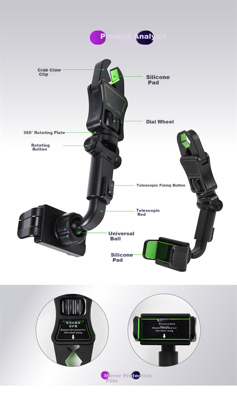 Digalun Car Phone Holder Rearview Mirror Mount Navigation Clip Compatible with Xiaomi Apple Huawei Oppo 9