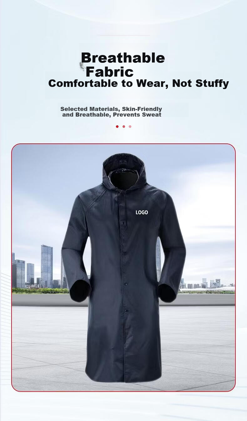 OUJAYROM Long Raincoat Waterproof Reflective Unisex Oxford Fabric Durable Mountaineering Work Labor Raincoat Navy Blue Button [Long Trench Coat] 2