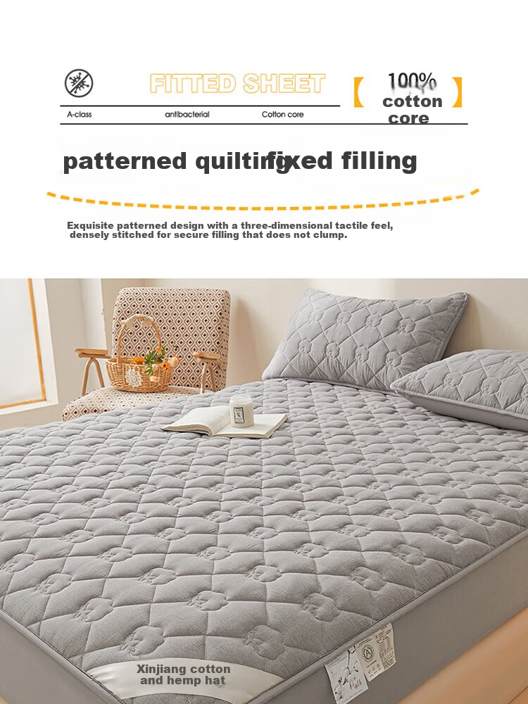 Hodo Class A 100% Xinjiang Cotton Pure Cotton Fitted Sheet 1.5x2m Mattress Protector Winter Quilted Bed Cover Elegant Gray 18