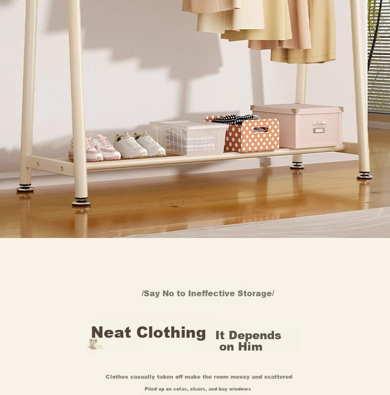 Shanshan Wooden Floor-Standing Clothes Hanger Coat Rack Bedroom Garment Rack Mobile Balcony Storage Shelf 4