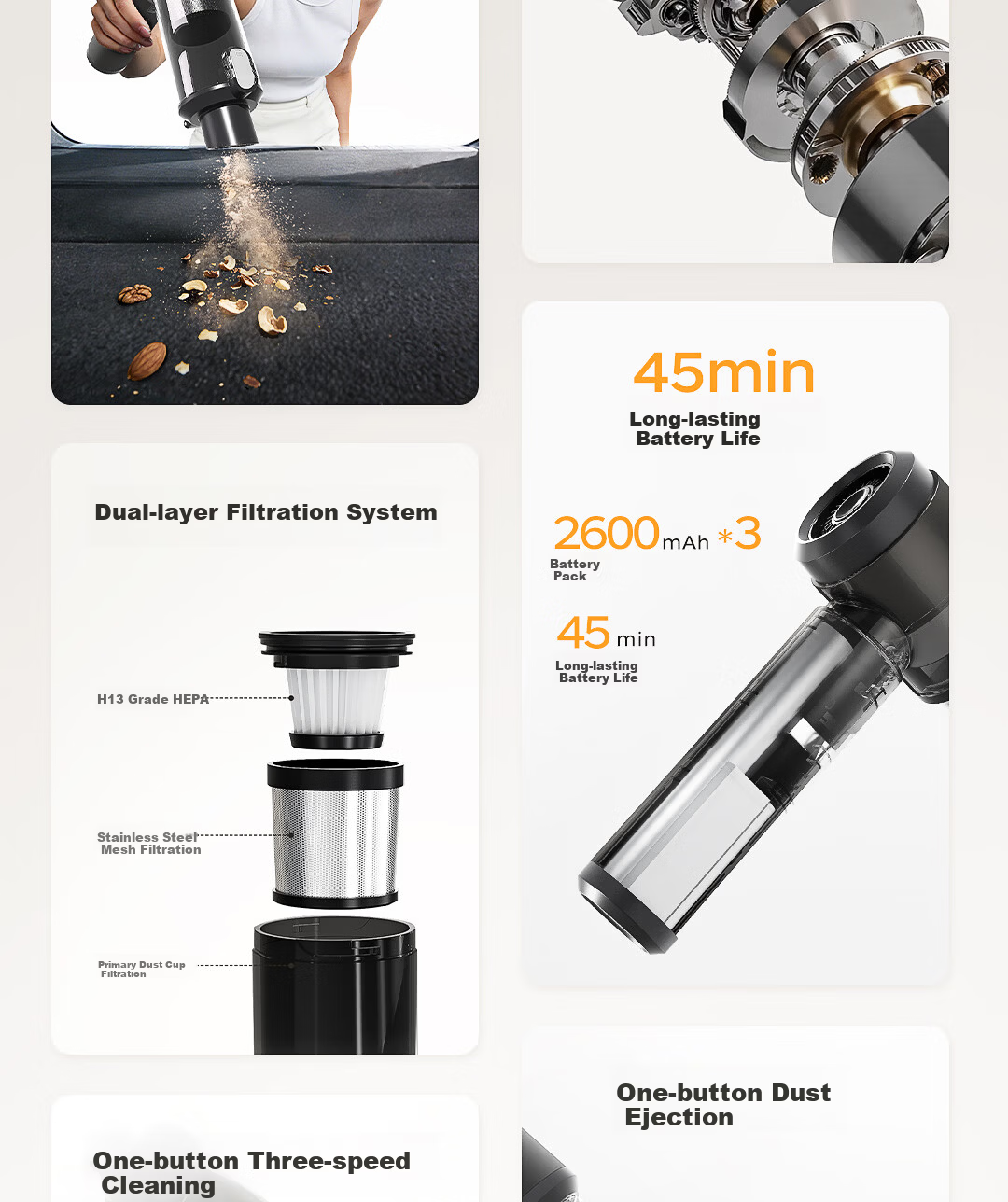Deli Car Vacuum Cleaner High Suction Handheld Blower and Vacuum Wireless Powerful Portable Outdoor Car and Home Use 2