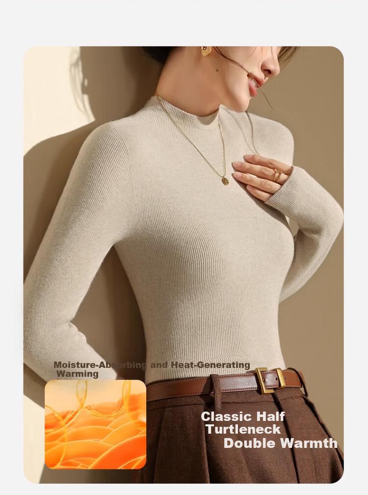 Langsha Women's Wool Base Layer Shirt Spring Autumn Slim Fit Long Sleeve Sweater Knitwear Half Turtleneck Base Shirt 8