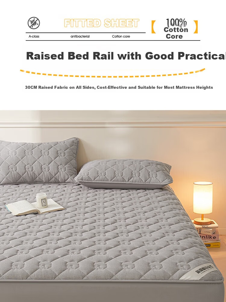 Hodo Class A 100% Xinjiang Cotton Pure Cotton Fitted Sheet 1.5x2m Mattress Protector Winter Quilted Bed Cover Elegant Gray 15