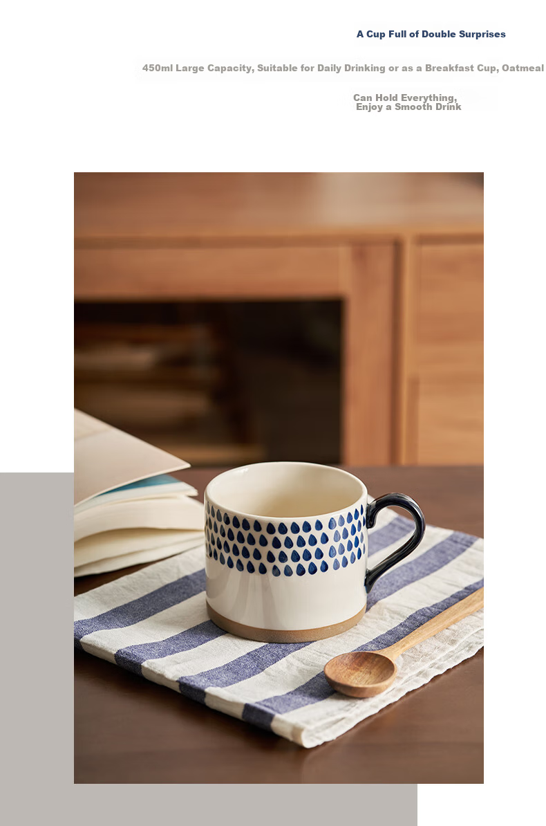 Siyue Ceramic Mug Home Breakfast Cup High-Value Red Striped Coffee Cup 450ml 13