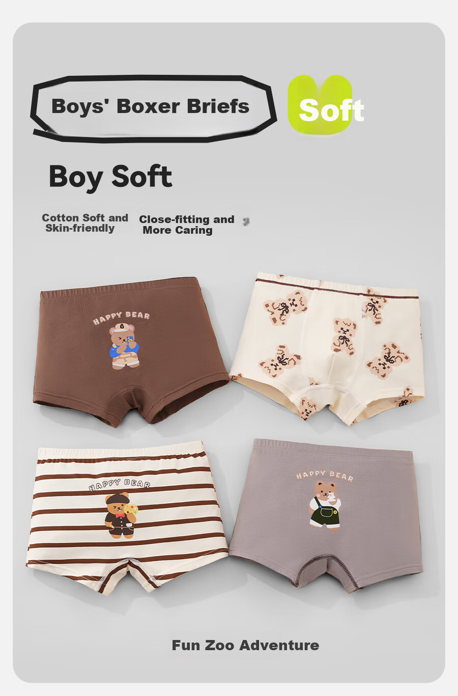 Mianqixiong Boys' Underwear Children's Class A 95% Cotton Shorts Mid-Large Boys No Pinch PP Boxer Briefs 4-Pack - G058-XL 1