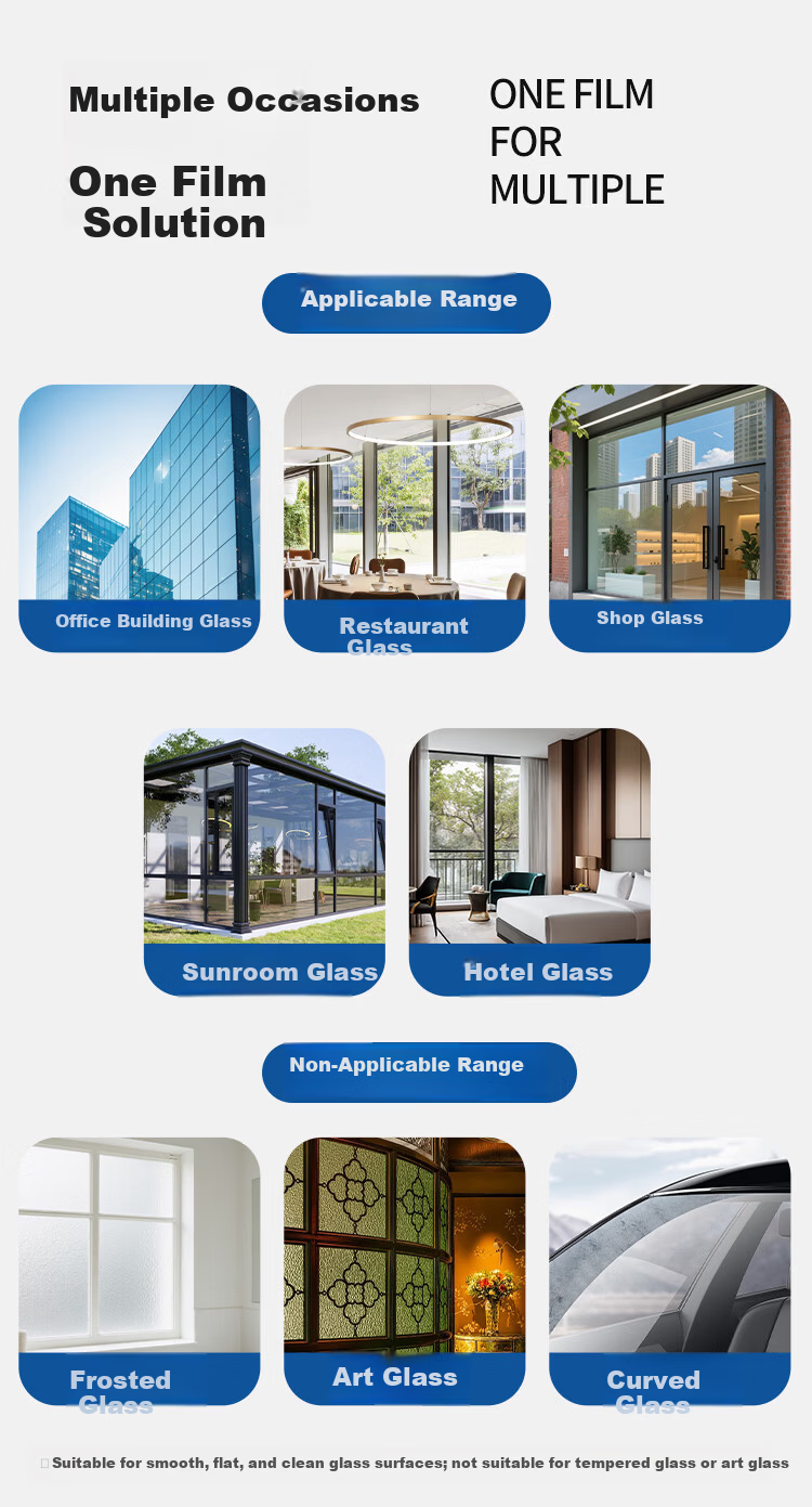 Qinghua Glass Window Film Heat Insulation Sunscreen Opaque Privacy Light Blocking Blue Silver 50x200cm 6